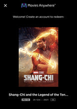 Load image into Gallery viewer, Shang-Chi And The Legend of the Ten Rings (2021) Vudu or Movies Anywhere 4K redemption only