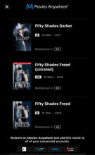 Load image into Gallery viewer, Fifty Shades Trilogy (2015-2018: Includes Rated and Unrated Versions) Movies Anywhere 4K code
