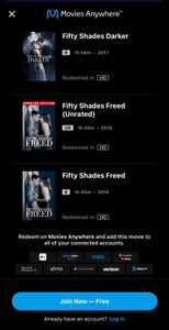 Fifty Shades Trilogy (2015-2018: Includes Rated and Unrated Versions) Movies Anywhere HD code