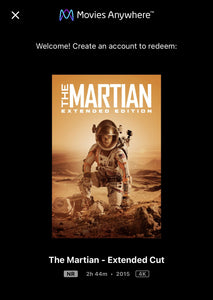 The Martian [Extended Edition] (2015) Vudu or Movies Anywhere 4K code